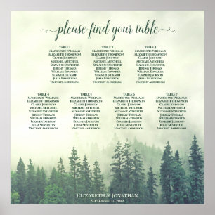 Rustic Green Pines 7 Table Wedding Seating Chart Poster