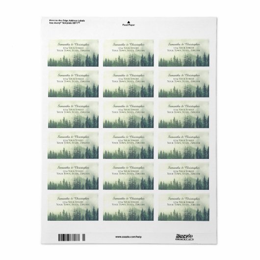 Rustic Green Pines Foggy Mountains Weddenschap Etiket (Full Sheet)