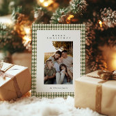Rustic Green Plaid 1 Foto Vrolijk Kerstfeest Feestdagenkaart