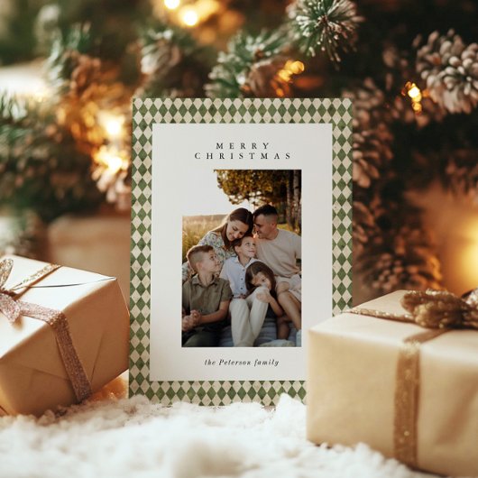 Rustic Green Plaid 1 Foto Vrolijk Kerstfeest Feestdagenkaart