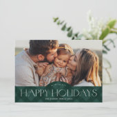 Rustic Green Plaid 2 Foto Gelukkig Feestdagenkaart (Staand voorkant)