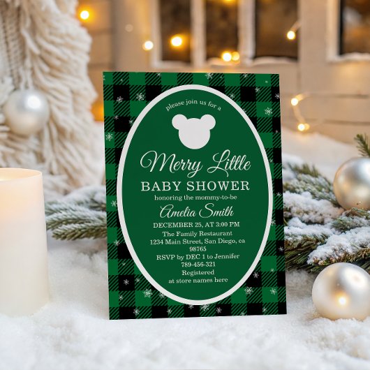 Rustic Green Plaid Christmas Baby Shower  Kaart