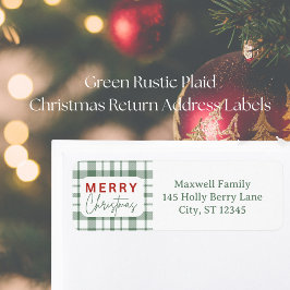 Rustic Green Plaid Christmas Return Adreslabel Etiket