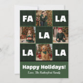 Rustic Green Plaid Fa La La Custom Photo Christmas Feestdagenkaart (Voorkant)