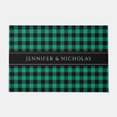 Rustic Green Plaid Gingham Naam Deurmat (Voorkant)