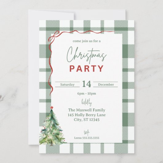 Rustic Green Plaid kerstfeest uitnodiging (Voorkant)