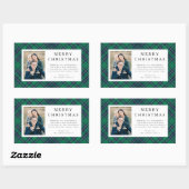 Rustic Green Plaid Photo Christmas Rechthoekige Sticker (Vel)