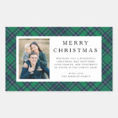 Rustic Green Plaid Photo Christmas Rechthoekige Sticker (Voorkant)