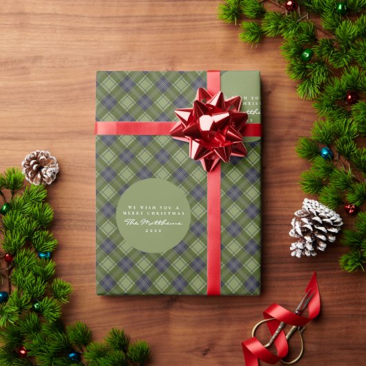 Rustic Green Plaid Tartan Familie Kerstmis Cadeaupapier (Feestdagen Geschenken)