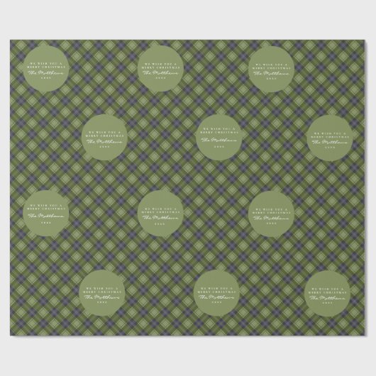 Rustic Green Plaid Tartan Familie Kerstmis Cadeaupapier (Vlak)