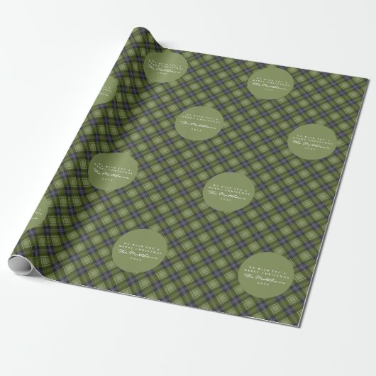Rustic Green Plaid Tartan Familie Kerstmis Cadeaupapier (Uitgerold)