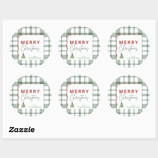 Rustic Green Plaid Vrolijke Kerst Sticker (Vel)