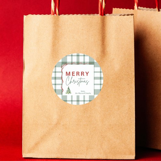 Rustic Green Plaid Vrolijke Kerst Sticker