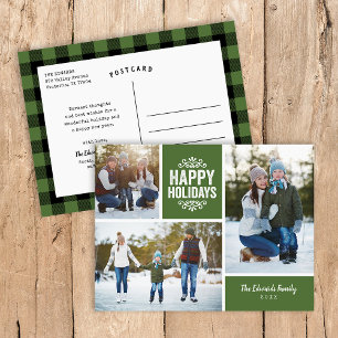 Rustic Green Prettig Kerstfeest 3 Foto Collage Feestdagenkaart
