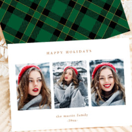 Rustic Green Pset Faux Gold 3-fotokerstmis Feestdagenkaart