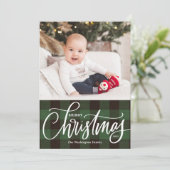 Rustic Green Pset Merry-kerstfoto Feestdagenkaart (Staand voorkant)