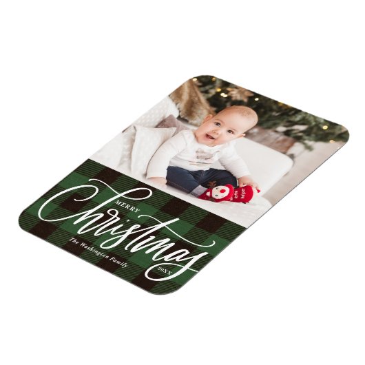 Rustic Green Pset Merry-kerstfoto Magneet (Linkerzijde)
