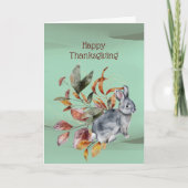 Rustic Green Rabbit Foliage Autumn Thanksgiving Feestdagen Kaart (Voorkant)