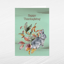 Rustic Green Rabbit Foliage Autumn Thanksgiving Feestdagen Kaart
