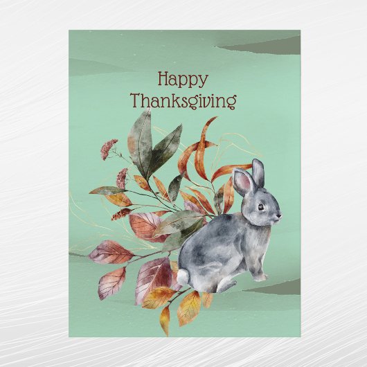 Rustic Green Rabbit Foliage Autumn Thanksgiving Feestdagenkaart