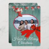 Rustic Green  Red Elf Foto Merry Kerstmis Feestdagenkaart (Voorkant / Achterkant)