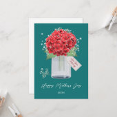 Rustic Green Red Floral Happy Moederdag Kaart (Voorkant / Achterkant in situ)