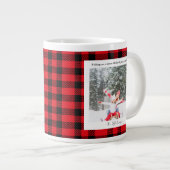 Rustic Green Red Plaid Monogram 2 Photo Christmas Grote Koffiekop (Voorkant rechts)