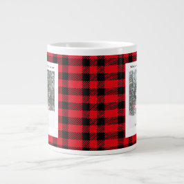Rustic Green Red Plaid Monogram 2 Photo Christmas Grote Koffiekop