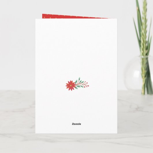 Rustic Green Red Poinsettia Floral met Simple Feestdagen Kaart (Achterkant)