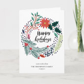 Rustic Green Red Poinsettia Floral met Simple Feestdagen Kaart (Voorkant)