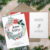 Rustic Green Red Poinsettia Floral met Simple Feestdagen Kaart