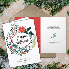 Rustic Green Red Poinsettia Floral met Simple Feestdagen Kaart