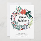 Rustic Green Red Poinsettia Floral met Simple Feestdagenkaart (Voorkant)