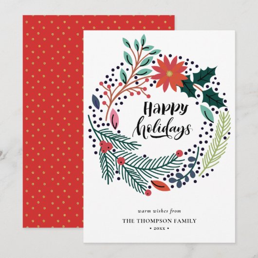 Rustic Green Red Poinsettia Floral met Simple Feestdagenkaart (Voorkant / Achterkant)