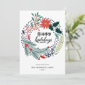 Rustic Green Red Poinsettia Floral met Simple Feestdagenkaart (Staand voorkant)