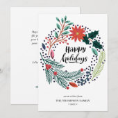 Rustic Green Red Poinsettia Floral met Simple Feestdagenkaart (Voorkant / Achterkant)