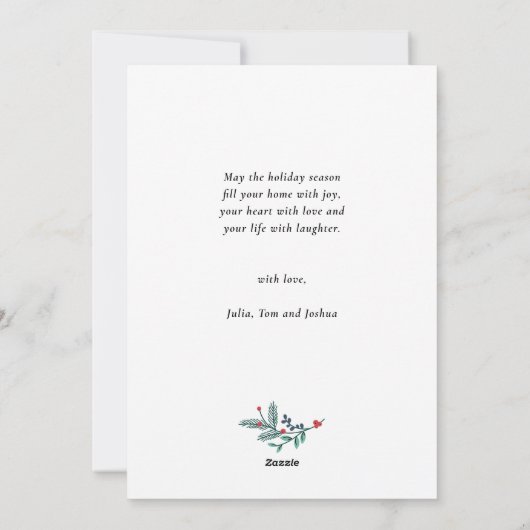 Rustic Green Red Poinsettia Floral met Simple Feestdagenkaart (Achterkant)