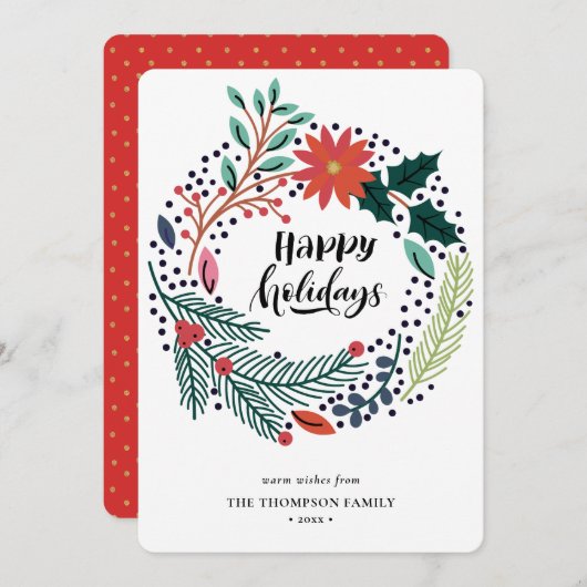 Rustic Green Red Poinsettia Floral met Simple Feestdagenkaart (Voorkant / Achterkant)