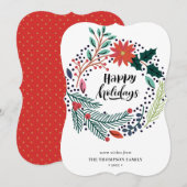 Rustic Green Red Poinsettia Floral met Simple Feestdagenkaart (Voorkant / Achterkant)