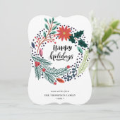 Rustic Green Red Poinsettia Floral met Simple Feestdagenkaart (Staand voorkant)