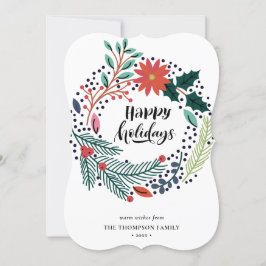 Rustic Green Red Poinsettia Floral met Simple Feestdagenkaart