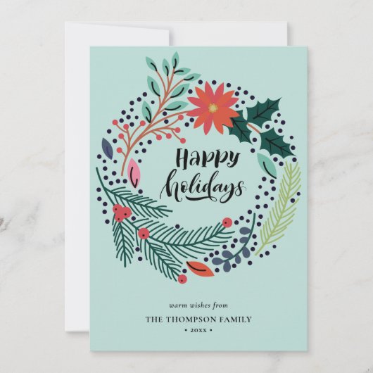 Rustic Green Red Poinsettia Floral met Simple Feestdagenkaart (Voorkant)