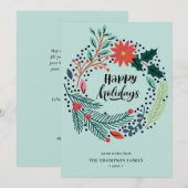 Rustic Green Red Poinsettia Floral met Simple Feestdagenkaart (Voorkant / Achterkant)
