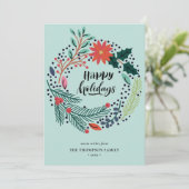 Rustic Green Red Poinsettia Floral met Simple Feestdagenkaart (Staand voorkant)