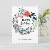 Rustic Green Red Poinsettia Floral met Simple Feestdagenkaart (Staand voorkant)