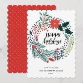 Rustic Green Red Poinsettia Floral met Simple Feestdagenkaart (Voorkant / Achterkant)