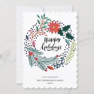 Rustic Green Red Poinsettia Floral met Simple Feestdagenkaart