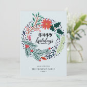 Rustic Green Red Poinsettia Floral met Simple Feestdagenkaart (Staand voorkant)