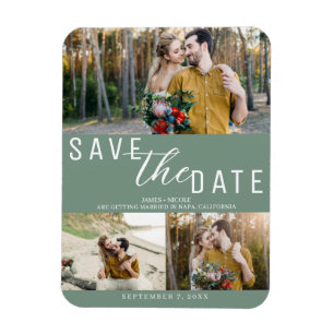 Rustic Green Save the Date Huwelijk 3 Foto's Magneet