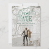 Rustic Green Script Modern Photo Save the Date (Voorkant)